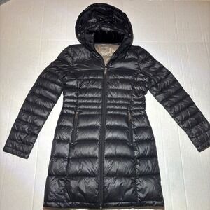 Andrew Marc duck down puffer coat XS long with hood lightweight packable